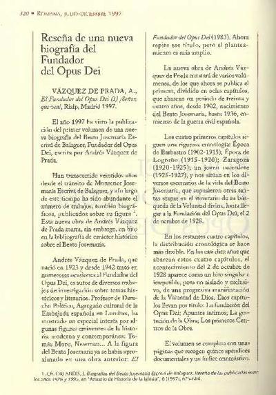 [Recensión sobre: El fundador del Opus Dei. I. ¡Señor, que vea!]. [Journal Article]