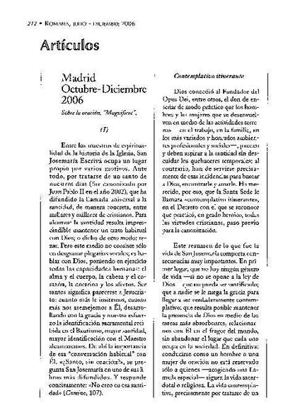 Artículo sobre la oración, «Magnificat», Madrid (Octubre-Diciembre 2006). [Artículo de revista]