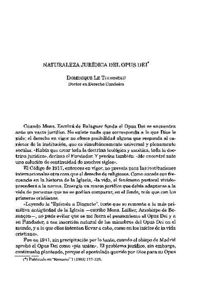 Naturaleza jurídica del Opus Dei. [Artículo de revista]