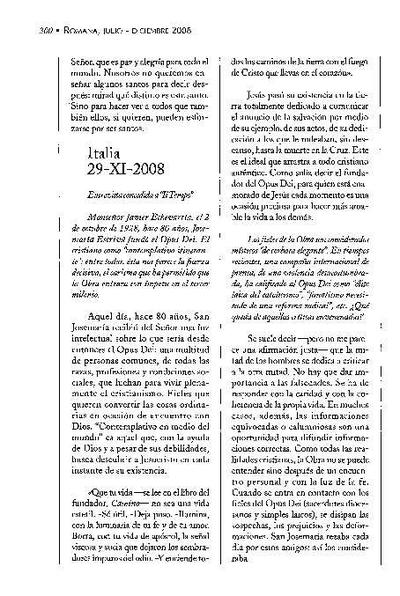 Entrevista concedida a «Il Tempo». Italia (29-XI-2008). [Artículo de revista]