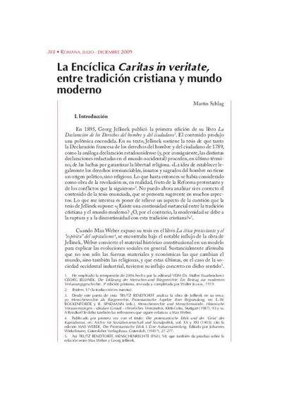 La Encíclica <i>Caritas in veritate</i>, entre tradición cristiana y mundo moderno. [Journal Article]
