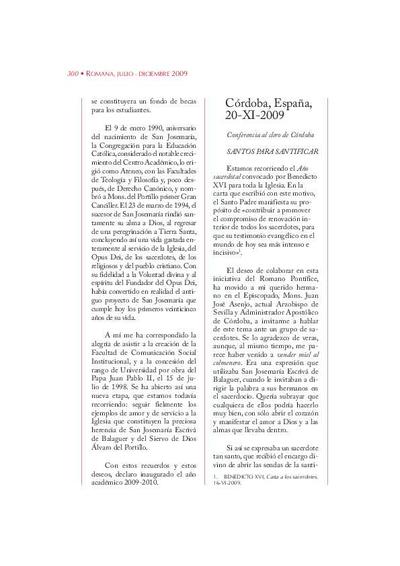 Santos para santificar. Conferencia al clero de Córdoba, España (20-XI-2009). [Journal Article]