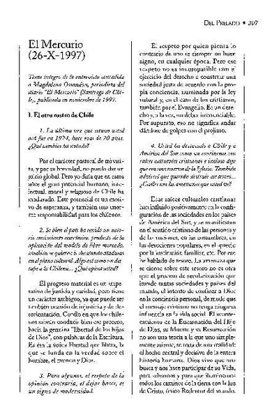 Entrevista diario «El Mercurio», Santiago de Chile (26-X-1997), realizada por Magdalena Ossandón. [Journal Article]