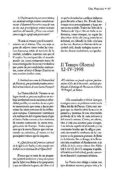 El cristiano no puede esperar pasivamente el fin de la historia. Artículo publicado en el diario «Il Tempo», Roma (12-IV-1998). [Artículo de revista]