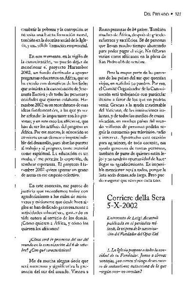 Entrevista realizada por Luigi Accattoli publicada en el diario milanés «Corriere della Sera» (5-X-2002). [Artículo de revista]