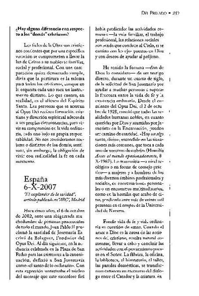 El resplandor de la caridad, artículo publicado en «ABC», Madrid. España (6-X-2007). [Artículo de revista]