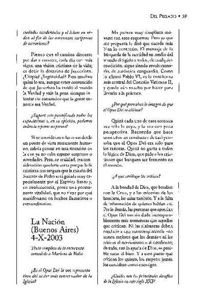 Texto completo de la entrevista concedida a Mariano de Vedia, «La Nación», Buenos Aires (4-X-2003). [Artículo de revista]