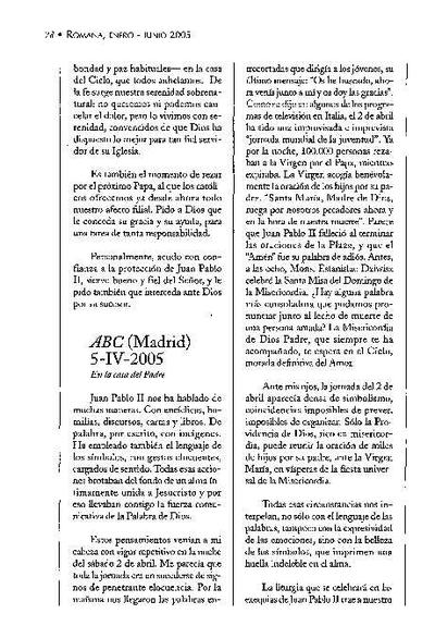 En la casa del Padre, «ABC», Madrid (5-IV- 2005). [Artículo de revista]
