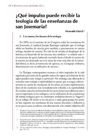 ¿Qué impulso puede recibir la teología de las enseñanzas de san Josemaría? [Journal Article]