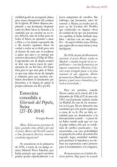 Entrevista [realizada por Giuseppe Rusconi] concedida a «Giornale del Popolo», Suiza (27-IX-2014). [Journal Article]