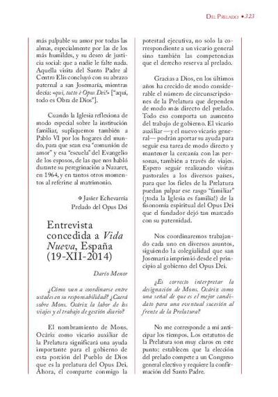 Entrevista [realizada por Darío Menor] concedida a «Vida Nueva», España (19-XII-2014). [Journal Article]