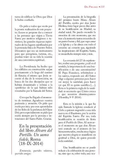 En la presentación del libro «Álvaro del Portillo. Un uomo fedele», Roma (18-IX-2014). [Journal Article]