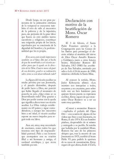Declaración con motivo de la beatificación de Mons. Óscar Romero. [Journal Article]