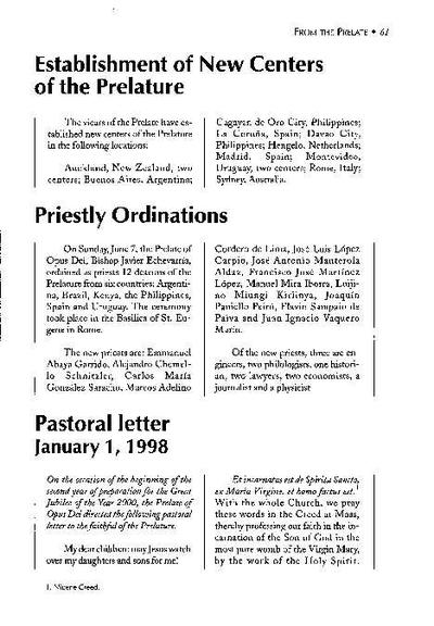 Pastoral Letter (January , 1998). [Artículo de revista]