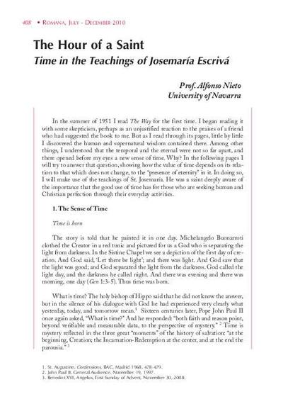 The Hour of a Saint. Time in the Teachings of Josemaría Escrivá. [Artículo de revista]