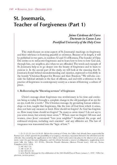 St. Josemaría, Teacher of Forgiveness (Part 1). [Journal Article]