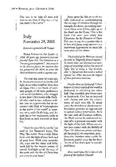 Interview granted to «Il Tempo». Italy (November 29, 2008). [Artículo de revista]