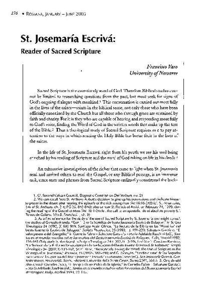 St. Josemaría Escrivá: Reader of Sacred Scripture. [Artículo de revista]