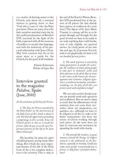 Interview granted to the magazine «Palabra», Spain (June, 2010). At the conclusion of the Year for Priets [Entrevista realizada por Alfonso Riobó]. [Artículo de revista]