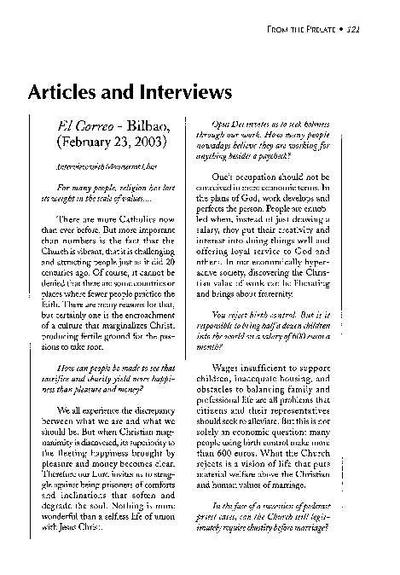 Interview with Montserrat Lluís, «El Correo», Bilbao (February 23, 2003). [Artículo de revista]