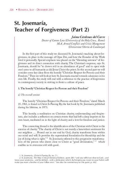 St. Josemaría, Teacher of Forgiveness (Part 2). [Artículo de revista]