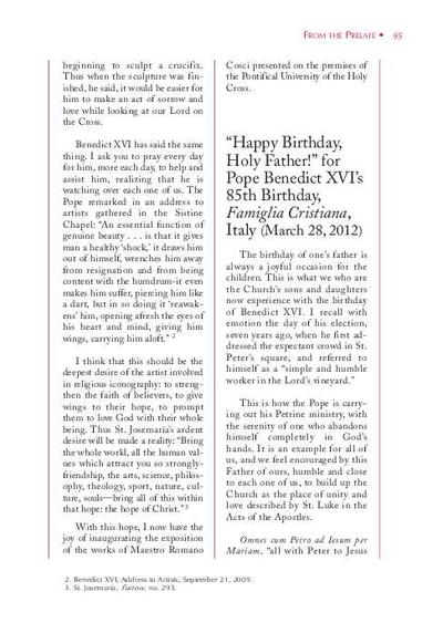 'Happy Birthday, Holy Father!', for Pope Benedict XVI's 85th Birthday, «Famiglia Cristiana», Italy (March 28, 2012). [Journal Article]