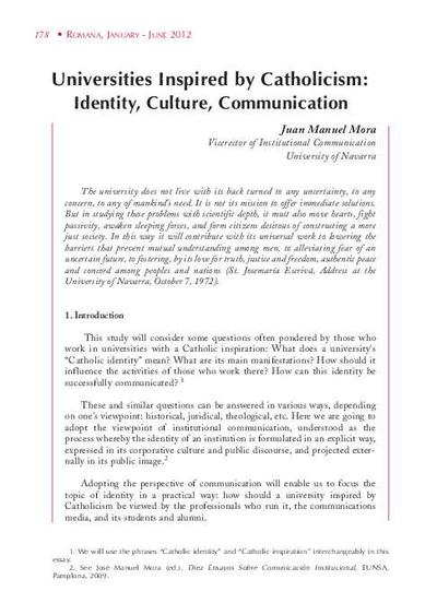 Universities Inspired by Catholicism: Identity, Culture, Communication. [Journal Article]