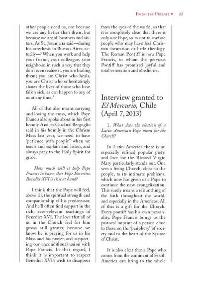 Interview granted to «El Mercurio», Chile (April 7, 2013). [Artículo de revista]
