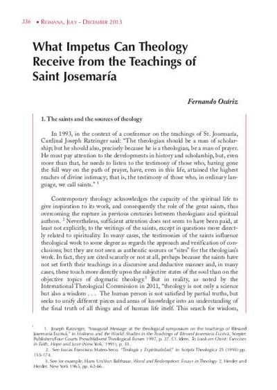 What Impetus Can Theology Receive from the Teachings of Saint Josemaría. [Artículo de revista]