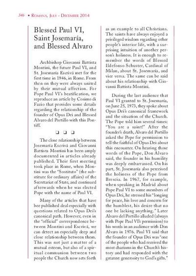 Blessed Paul VI, Saint Josemaría, and Blessed Alvaro. [Journal Article]