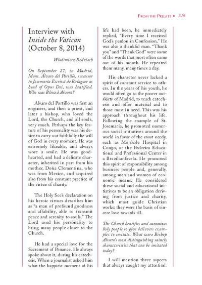 Interview with «Inside the Vatican» (October 8, 2014) [interview by Wlodzimierz Redzioch]. [Artículo de revista]