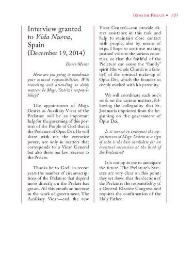 Interview granted to «Vida Nueva», Spain (December 19, 2014) [interview by Darío Menor]. [Journal Article]