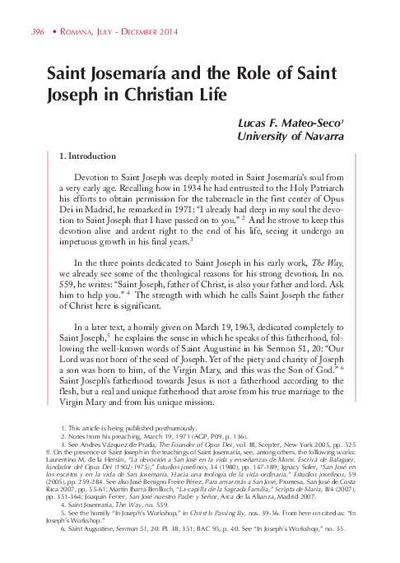 Saint Josemaría and the Role of Saint Joseph in Christian Life. [Artículo de revista]