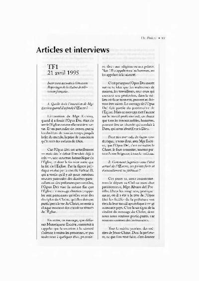 Interview «TF1», Television française (21-IV-1995). [Journal Article]