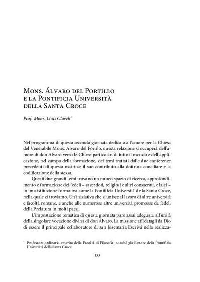 Mons. Álvaro del Portillo e la Pontificia Università della Santa Croce. [Parte de un libro]