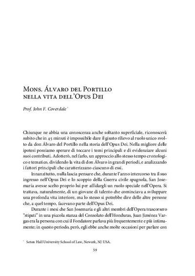 Mons. Álvaro del Portillo nella vita dell'Opus Dei. [Parte de un libro]