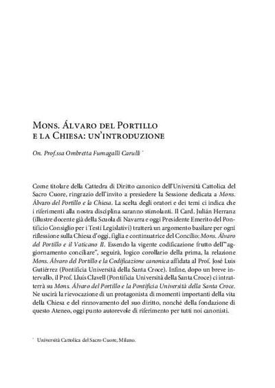 Mons. Álvaro del Portillo e la Chiesa: un'introduzione. [Parte de un libro]