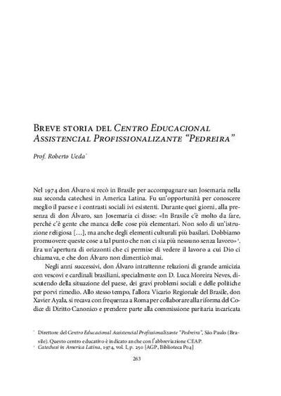 Breve storia del Centro Educacional Assistencial Profissionalizante <i>Pedreira</i>. [Book Section]