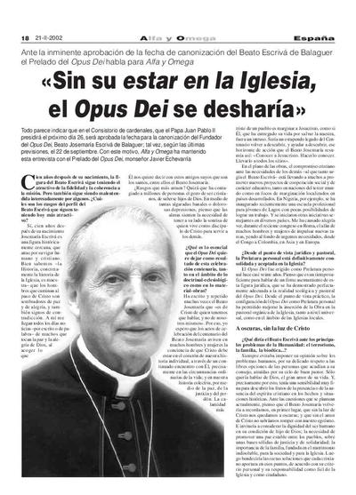 «Sin su estar en la Iglesia, el Opus Dei se desharía». [Artículo de revista]