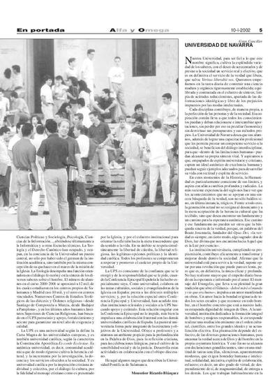 Sentido y significado de la Universidad Católica. Universidad de Navarra. [Journal Article]