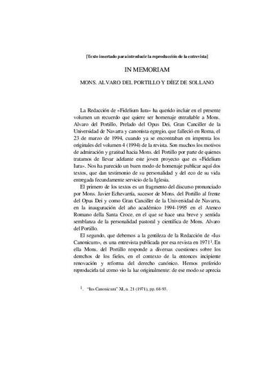 In memoriam: Mons. Alvaro del Portillo y Diez de Sollano. [Journal Article]