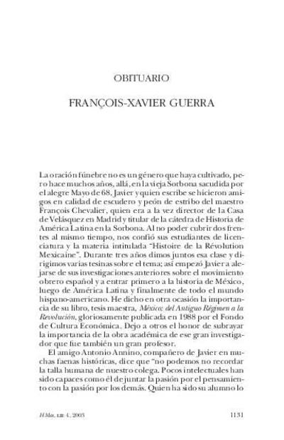 Obituario François-Xavier Guerra. [Artículo de revista]