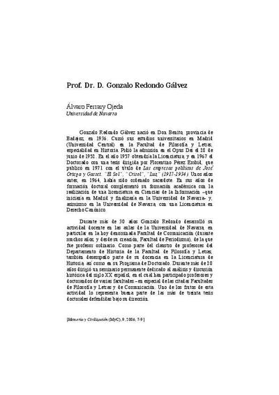 In memoriam: Prof. Dr. D. Gonzalo Redondo Gálvez. [Journal Article]