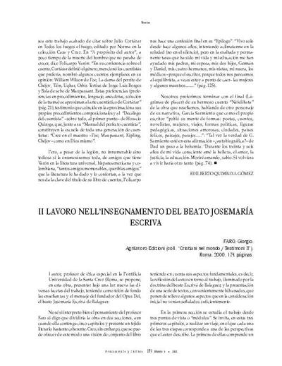 Il lavoro nell’insegnamento del beato Josemaría Escrivá. [Journal Article]