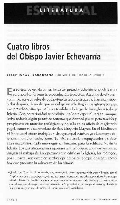 Cuatro libros del Obispo Javier Echevarría. [Journal Article]