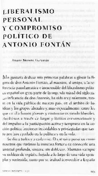 Liberalismo personal y compromiso político de Antonio Fontán. [Artículo de revista]