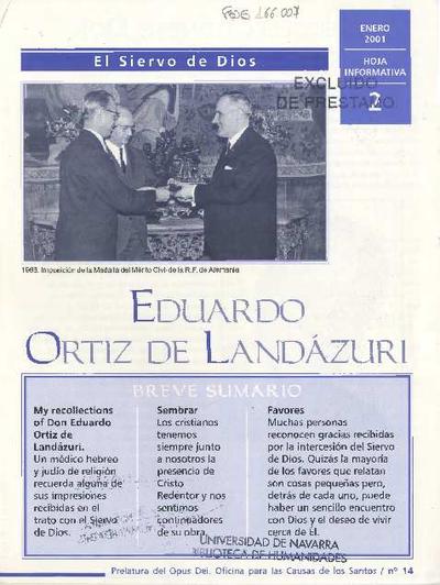 El siervo de Dios Eduardo Ortiz de Landázuri: hoja informativa. Nº 2. [Brochure]