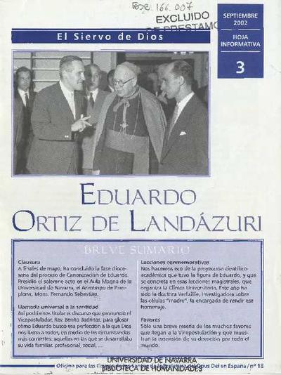El siervo de Dios Eduardo Ortiz de Landázuri: hoja informativa. Nº 3. [Brochure]