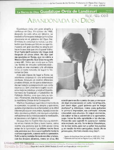 La sierva de Dios Guadalupe Ortiz de Landázuri: hoja informativa. Nº 3. Abandonada en Dios. [Folleto]