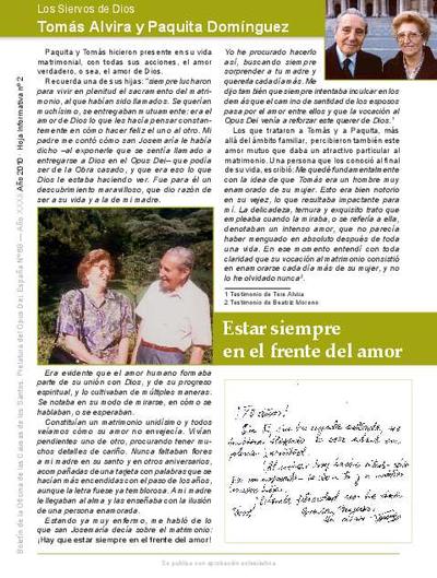 Los siervos de Dios Tomás Alvira Alvira y Paquita Domínguez Susín: hoja informativa. Nº 2. [Brochure]